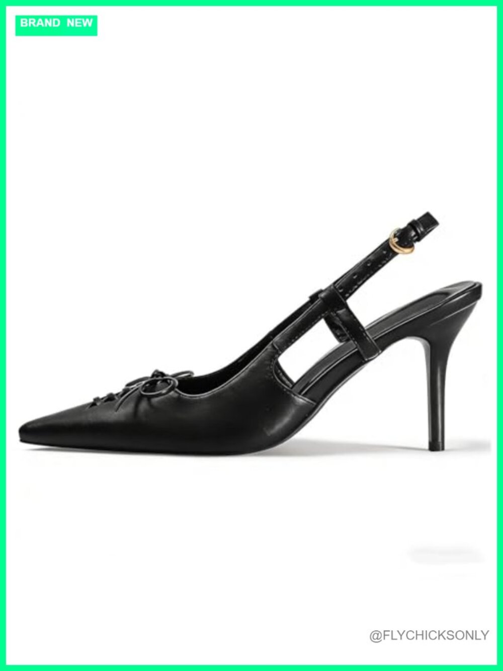 Slingback Kitten Heels Studded Pumps Pointed Toe Faux Leather